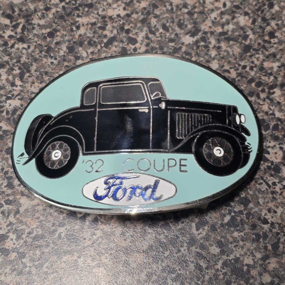 Ford 1932 Coupe Belt Buckle Enamel Vintage Style Hot Rod Classic Car 4" x 2.5"